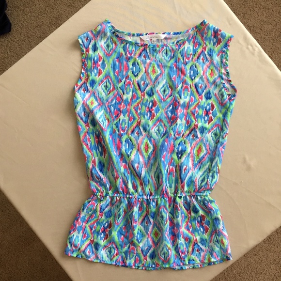 Ella Moss Tops - Ella Moss Peplum Colorful Sheer Summer Top L